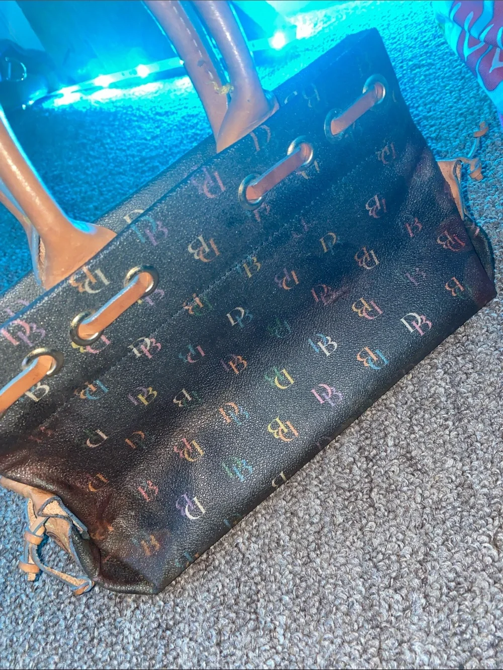 Dooney & Bourke Brown Multicolor Monogram Satchel with Tan Trim